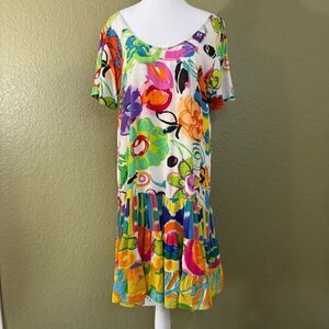 Jams World Women’s Medium Potpourri Abstract T-Shirt Midi Dress White